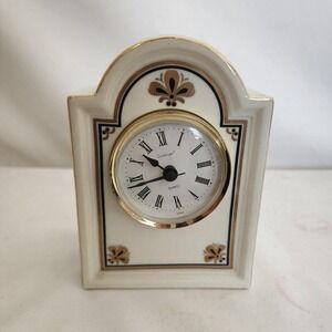 Vintage Godinger Quartz Mantle Clock Floral Brown Ivory 6"